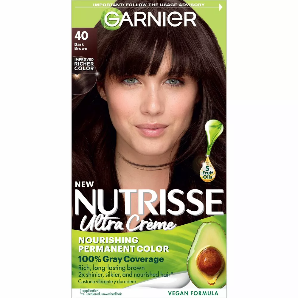 Garnier Nutrisse Dark Brown Nourishing Permanent Hair Color Creme 40, 1 Ea